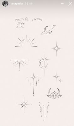 the star and moon tattoos are drawn on paper