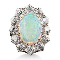 Solitaire With Accent 4.50 Ct Opal And Diamonds Ring White Gold 14K | HarryChadEnt.com Diamond Vintage Ring, Opal And Diamond Ring, Opal Diamond Ring, Jewelry Victorian, Antique Ring, White Gold Diamond Rings, October Birthstone, Diamond Solitaire Rings, Natural Earth