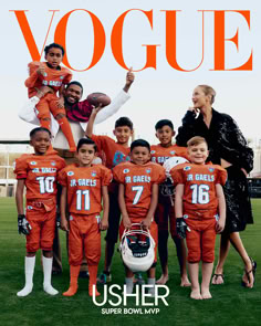 a group of young football players posing for a photo on the cover of magazine voque