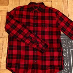 Brand New. Never Worn. Casual Red Shirt With Placket, Red Collared Flannel Shirt For Work, Red Flannel Shirt With Button Closure For Work, Red Shirt With Snap Buttons For Fall, Collared Red Flannel Shirt For Work, Fall Red Shirt With Snap Buttons, Classic Black Flannel Shirt With Buttons, Red Fall Shirt With Snap Buttons, Red Casual Shirt With Placket