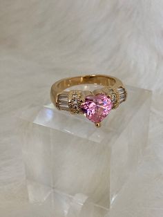 The Bella Heart Ring | SPARROW Colourful Rings, Micro Pave Band, Pink Heart Rings, Quinceanera Jewelry, Candy Ring, Coquette Jewelry, Pink Heart Necklace, Gold Heart Bracelet, Gold Heart Ring