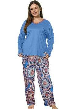 PRICES MAY VARY. Fabric: 100% Polyester, soft; breathable and lightweight to wear. Apply size XL to 5XL. Feature: 2 Piece Lounge Sets. Long sleeve pajamas top with a matching floral patterns long pants. Top: V-neck with matching color trim, simple but elegant, perfect for house or daily wear on cooling day. Pants: No pockets; elastic waistabnd; the pants are featured as loose and comfortable. You can sleep without worrying about your pants legs rolling up to your knees. Occasion: This is not onl Relaxing Weekend, Plus Size Pajamas, Gifts For Your Mom, Women Plus Size, Fashion Joggers, Pajamas Set, Jogger Set, Pajama Top, Pajama Sets