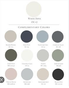 the color scheme for white dove and complimentary colors, with different shades to choose from