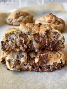 chocolate chip cookies stacked on top of each other