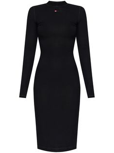 black stretch-jersey ribbed knit mock neck long sleeves embroidered logo to the front straight hem mid-length slip-on style Fall Winter Dresses, Midi Dress Black, City Dress, Iconic Bags, Summer Beach Wear, Flat Boots, Ballet Flat Shoes, Ski Wear, Lady Dior