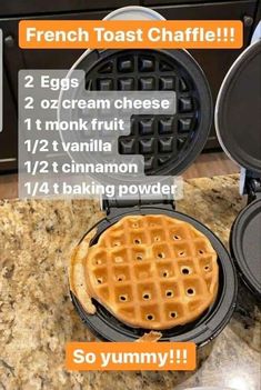 two waffles sitting on top of a counter next to each other