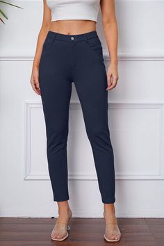 Introducing our Essential Stretchy Stitch Pants, the pair you'll reach for day after day! Designed with everyday comfort and style in mind, these pants are a wardrobe staple for anyone who values both form and function. Featuring convenient pockets, these pants are as practical as they are fashionable, ensuring you have easy access to your essentials while on the go. The sheer opaque design provides peace of mind, offering full coverage and confidence in any setting. What truly sets these pants apart is their incredible stretchiness. This key feature ensures a snug yet comfortable fit, adapting to your body shape for a flattering look that moves with you. Whether you're running errands, heading to the office, or enjoying a relaxed weekend, our Essential Stretchy Stitch Pants are the perfec Stitch Pants, Athleisure Chic, Trendy Joggers, Navy And Khaki, Business Work, Online Fashion Boutique, Pants Jeans, American Women, Women's Casual