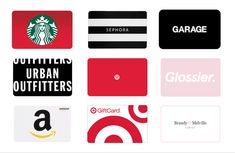 several different types of credit cards are shown in this image, with the same logo on them