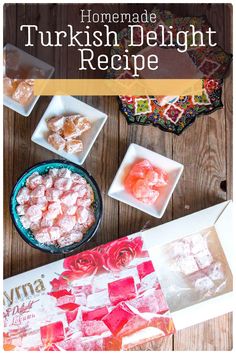 homemade turkish delight recipe on a wooden table