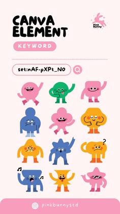 an image of some cartoon animals on a pink and white background with the words canva element keyword