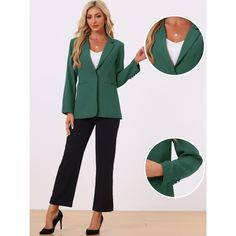 An elegant suit jacket is designed to make you look polished and professional in any corporate setting. The lapel collar blazer adds a modern touch to this classic ensemble, while matching the pencil skirts or classic pants provides a flattering silhouette. Made from soft materials, this suit offers excellent durability and comfort throughout the day. Whether you're attending an important meeting or presenting in the boardroom, this basic outfit blazer will exude confidence and style. Single Button Office Lady Blazer, Single Button Office Blazer, Office Lady Blazer With Lapel Collar, Office Wear Blazer With Button Closure, Semi-formal Notched Blazer For Office, Solid Semi-formal Blazer For Office, Notched Ol Style Blazer For Workwear, Semi-formal Solid Color Office Lady Blazer, Office Lady Blazer With Button Closure For Business Casual