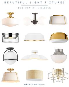 the different lighting fixtures are shown in this image, including two lamps and one light fixture