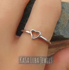 Silver heart ring dainty ring heart ring sterling silver | Etsy Tiny Silver Stackable Rings As Gift, Sterling Silver Open Heart Promise Ring, Minimalist Sterling Silver Midi Rings For Valentine's Day, Dainty White Gold Heart Promise Ring, Delicate White Gold Heart Promise Ring, Delicate White Gold Heart Ring, Valentine's Day Minimalist Sterling Silver Midi Rings, Minimalist Sterling Silver Stackable Rings For Valentine's Day, Silver Open Ring Jewelry For Valentine's Day