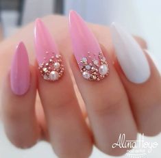 Bright Summer Acrylic Nails, Modern Nails, Pearl Nails, Nail Art Wedding, Nails Polish, Summer Acrylic Nails, Diamond Nails, Bling Nails, Perfect Nails