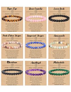 PRICES MAY VARY. 【Stone Bracelet Set】 - A collection of 9pcs natural stone bracelets set, including the best healing stone bracelets such as obsidian bracelet, amethyst bracelet, tiger eye bracelet, pink crystal bracelet, amazonite bracelet, lava rock bracelet, etc. Each anxiety relief bracelets for women has a special spirituality, bringing you different energy healing effects. 【Perfect Healing Bracelet】 - Embrace the vibrant and harmonizing vibes of natural crystal stone. These natural stones Bead Bracelets Crystal, Crystal Jewelry Bracelet, Crystal Bracelets Healing, Gem Bracelets, Pink Crystal Bracelet, Lava Rock Bracelet, Healing Gemstone Bracelets, Obsidian Bracelet, Amazonite Bracelet