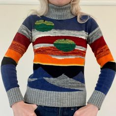 Vintage 80s Rainbow Eclipse Striped Shirt Top Sweater Pullover Knit Fun Colorful 1980s 70s Hippie Groovy Fun Rare Pop Art Blouse Shirt - Etsy Multicolor Graphic Print Sweater For Fall, Retro Knit Tops For Winter, Multicolor 90s Style Top For Fall, Retro Graphic Print Sweater For Fall, Retro Acrylic Sweater For Winter, Retro Fall Sweater, Retro Fitted Long Sleeve Sweater, Retro Multicolor Tops For Fall, Fitted Multicolor Sweater For Fall