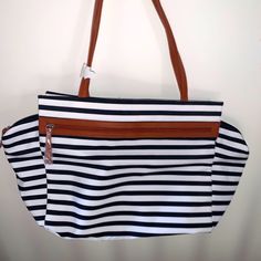 Brand New Dsw Tote Bag Striped Travel Bags With Adjustable Strap, Everyday Striped Bags With Leather Handles, Striped Bag With Leather Handles For Everyday Use, Casual White Shoulder Diaper Bag, Striped Rectangular Bag With Leather Handles, Striped Double Handle Shoulder Bag For Travel, White Rectangular Casual Diaper Bag, White Casual Diaper Bag For Everyday Use, Casual White Diaper Bag