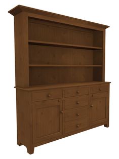 a 3d image of a wooden bookcase with drawers and cupboards on both sides