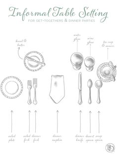 the formal table setting for special occasions and holidays is shown in this hand drawn diagram