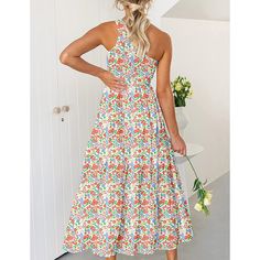 Orange Pink One-shoulder Holiday Swing Floral Dress