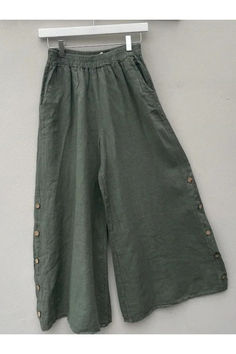 Size from S to 3XL, Free Shipping Over $79, Please Check the Size Chart Carefully Before You Buy the item. +Please note that slight color difference should be acceptable due to the light and screen. Green Relaxed Fit Bottoms With Button Closure, Solid Summer Pants With Buttons, Summer Solid Pants With Buttons, Casual Summer Wide Leg Pants With Button Closure, Casual Wide Leg Pants With Button Closure, Casual Wide Leg Pants With Button Closure For Summer, Casual High Waist Pants With Buttons, Casual High-waist Buttoned Pants, Casual Wide Leg Bottoms With Button Closure