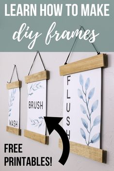 three framed pictures hanging on the wall with text overlay that says learn how to make diy frames