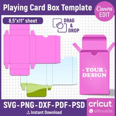 an image of a pink card box template with the text, your design and instructions