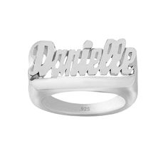 "Name jewelry is always the hottest trend. This custom made name ring is beautifully crafted in sterling silver. This will certainly make a special gift making a perfect accessory for any occasion. This name ring measures approximately 3/4\" wide and 3/8\" tall in sizes 5 thru 10. Finished with polished to mirror shine, this name ring makes an extra elegant addition to your jewelry wardrobe. Since your name ring is handcrafted, item may slightly vary in overall appearances than the picture shown Ring With Name, Gift Making, Jewelry Wardrobe, Name Ring, Forest Hills, Name Rings, Star Ring, Name Jewelry, Hand Drawn Design