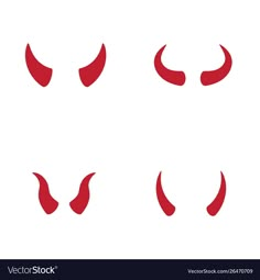 four red devil horns with different shapes and sizes on the white background eps file available