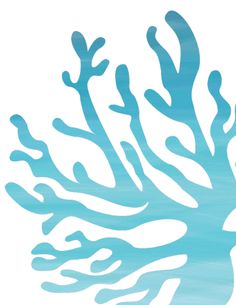 the silhouette of a blue coral on a white background with watercolors in it