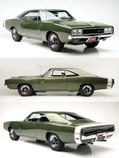 three different views of an old muscle car