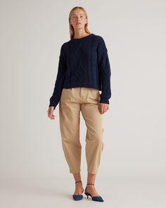 Easy outfits ahead: Just top a twill pant or silk midi skirt with this cable sweater, made of super soft organic cotton. 

• classic cable style refreshed with a boxy, cropped fit 
• expert craftsmanship behind every piece
• up to 66% less than traditional retail

The 100% Organic Cotton Cropped Cable Sweater, always fairly priced at $49.90. Silk Midi Skirt, Cable Sweater, Twill Pants, Style Cardigan, Merino Wool Sweater, Fall Sweaters, Black Charcoal, Sweater Weather, Cropped Sweater