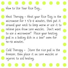 text describing how to use rice bag in the microwave with instructions on how to use it