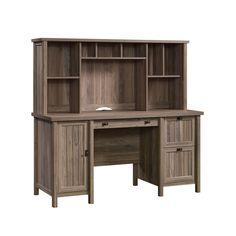 Enhance the Sauder products you already own with this home office hutch from the Costa collection. This hutch for desk attaches to Computer Desk (428727) for a completed look. This credenza hutch is equipped with a durable, 1” thick top for stability and allows for display space of small home décor objects like a commemorative paper weight, trinkets from the office holiday party, or photos of your family. Cubbyhole storage of various sizes makes it easy to store binders, folders, a clock, pens, décor and more. An adjustable shelf allows you to customize your storage options to accommodate your needs. Finished in Washed Walnut®, this home office hutch with storage is the perfect add-on to the Sauder computer desk that you already know, own, and love. Office Hutch, Credenza Hutch, Office Holiday Party, Dream Office, Desk Hutch, Office Holiday, Adjustable Shelf, Office Furniture Desk, Small Home