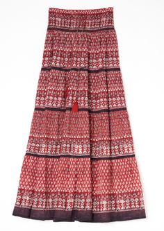 Introducing the playful Mari Print Maxi Skirt in vibrant red combo. Made from a linen blend, this Indian block print tiered skirt is lined for an easy fit. The smocked waistband features a tassel tie, perfect for pairing with a basic white cami or tee. (Maximum style achieved!) Print Maxi Skirt, White Cami, Indian Block Print, Printed Maxi Skirts, Tier Skirt, Spring Dress, Printed Maxi, Tiered Skirt, Premium Brands