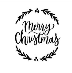 merry christmas lettering on a white background with wreaths and leaves in the shape of a circle