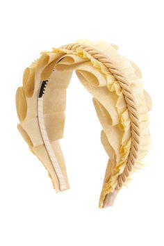 Our Layered Headband is one of those styles that is simple, yet such a statement! It features pleated wide ribbon under a satin-like ruffled layer,  and then it's topped off with a twisted rope! Band Nails, Pearl Bridal Headband, Stylish Headbands, Hat Bands, Ribbon Headbands, Padded Headband, Gold Headband, Velvet Headband, Fancy Hats