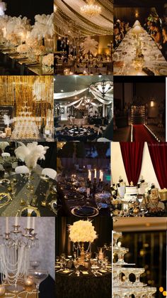 a collage of pictures with candles, chandeliers and flowers