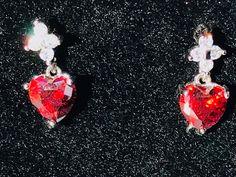 These are shimmering and gorgeous! They sparkle in the light. These will make a wonderful gift for yourself or someone you love Rainbow Teddy Bear, Ruby Heart, Heart Dangle Earrings, Red Ruby, Valentine Heart, Gift For Yourself, Heart Earrings, Sterling Earrings, Belly Button Rings