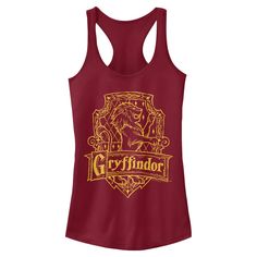 a women's tank top with an image of a hogwarts crest on it