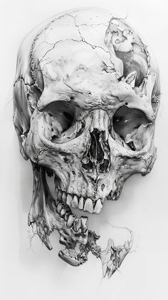 a black and white drawing of a human skull