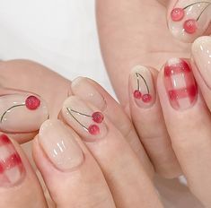 Cherry Nails Korean, Korean Nail Art Red, Strawberry Douyin Nails, Red Jelly Nails Acrylic Korean, Japanese Nail Art Red, Minimal Nails Art, Makeup Nails Designs, Pretty Toe Nails