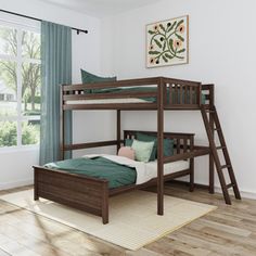 the bunk bed is made up and ready to be used as a child's room