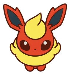 a red and yellow pokemon pikachu sticker on a white background with black eyes