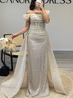 Sequin Draped Wedding Dress, Sequined Draped Dress For Wedding, Elegant Draped Sequin Dress, Fitted Draped Dresses With Sequins, Prom Dresses With Train, Dresses With Train, Cheap Prom Dresses Online, Prom Dress With Train, Prom Dresses Elegant