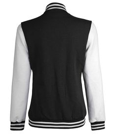 White and Black Varsity Jacket
This Women's Letterman Jacket Black And White is a fashion-forward piece for all seasons. Featuring a fleece body and viscose lining, rib-knit collar and button closure, a regular fit, and two pockets, this black fleece jacket can be paired with your favorite t-shirt or leggings. A perfect varsity jacket for all your casual styles. Long Sleeve Varsity Jacket With Padded Collar For Streetwear, Casual Winter Varsity Jacket With Padded Collar, Fall Casual Varsity Jacket With Stand Collar, Casual Fall Varsity Jacket With Stand Collar, Casual Varsity Jacket With Stand Collar For Fall, Black Outerwear With Pockets For College, College Style Black Outerwear With Pockets, Winter Varsity Jacket With Button Closure, Winter Varsity Jacket With Button Closure And Long Sleeves