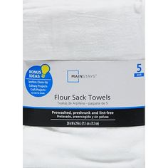 three white bedding sheets stacked on top of each other with the words, flour sack towels