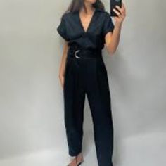 Navy Blue Zara Jumpsuit With Zipper And Gold Detailing, And Belt. 100 Percent Linen. New With Tags And Never Worn There Are Two Small Tears At The Ankle On One Of The Pant Legs, Its Not Very Noticeable. Look At The Picture Above. Belted Jumpsuits And Rompers For Night Out, Chic High Waist Jumpsuits And Rompers, Casual High Waist Jumpsuits And Rompers For Evening, Chic High-waisted Summer Jumpsuits, Casual Evening High Waist Jumpsuits And Rompers, High-waisted Summer Office Pantsuit, High Waist Summer Pantsuit For Office, Summer High Waist Office Pantsuit, Chic Belted V-neck Jumpsuits And Rompers