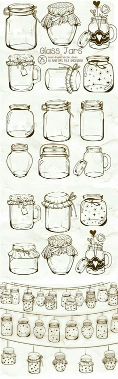 a drawing of various pots and pans with lids on the top one is drawn in pencil