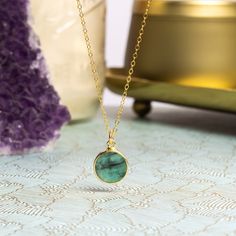 Raw Emerald Gold Round Pendant Necklace - Round Green Emerald Geometric Necklace - Gold Jewelry Gifts for Mom, Grandma, Wife, Sister, BFF EARRINGS SOLD SEPARATELY Stone: Genuine Raw Emerald Please note due to nature of our genuine stones no two are alike and the ones you will receive will vary slightly from the ones pictured in the photos. Bezel: Vermeil Gold Chain: 14k Gold Filled Chain: 16-18 inch adjustable, 1.3mm width, spring ring clasp Circle Gemstone: 12mm diameter About "Gold Filled Jewe Bff Earrings, Raw Emerald Jewelry, Emerald Jewelry Set, Gold Jewelry Gift, Raw Emerald, Gemstone Necklaces, Round Pendant Necklace, Circle Pendant Necklace, Geometric Necklace